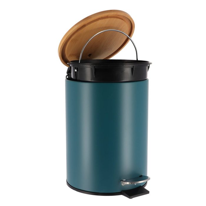 METAL DUSTBIN SOFT CLOSE 2,5L- IMPERIAL GREEN / BAMBOO