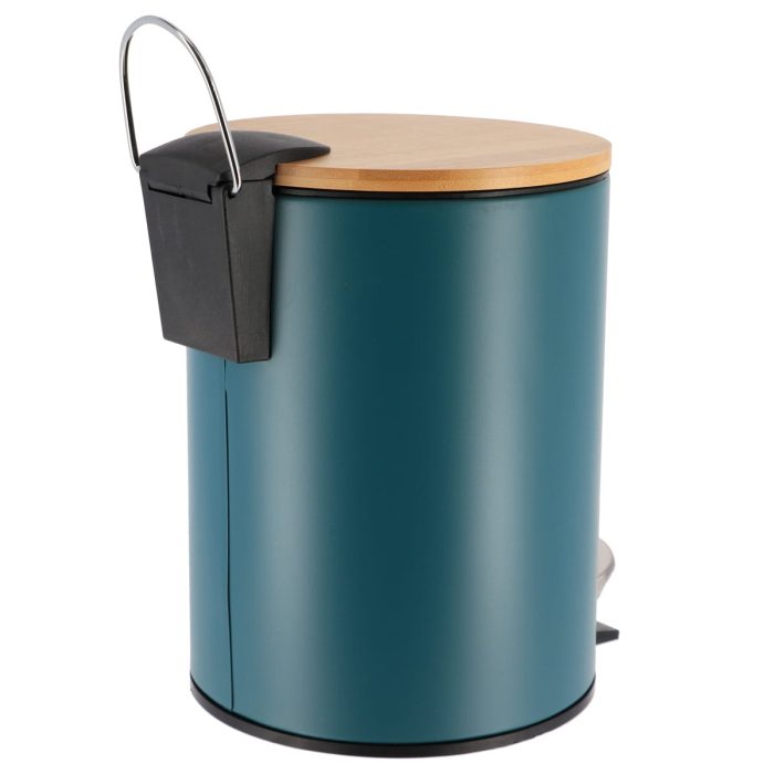 METAL DUSTBIN SOFT CLOSE 2,5L- IMPERIAL GREEN / BAMBOO