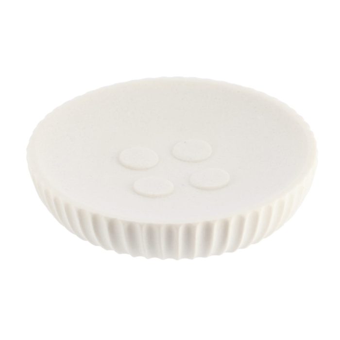 ROUND POLYRESIN SOAP DISH WITH STRIPES - WHITE