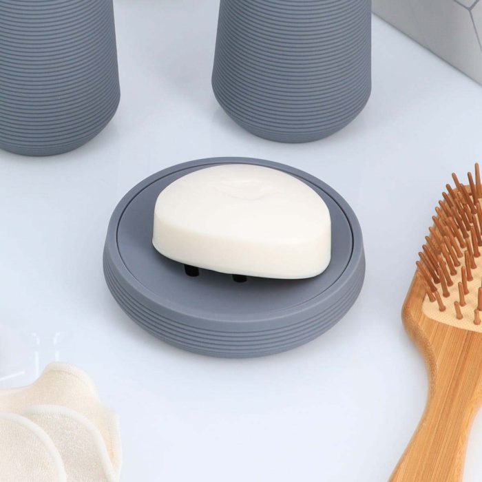 RUBBER AND ABS SOAP DISH WITH STRIPES - DARK GREY