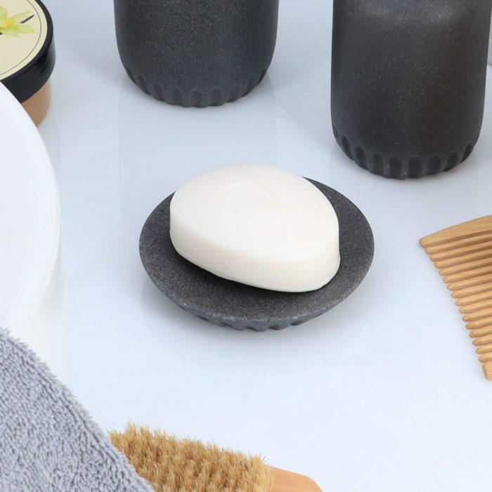 POLYRESIN SOAP DISH ROUND SHAPE - DARK GREY