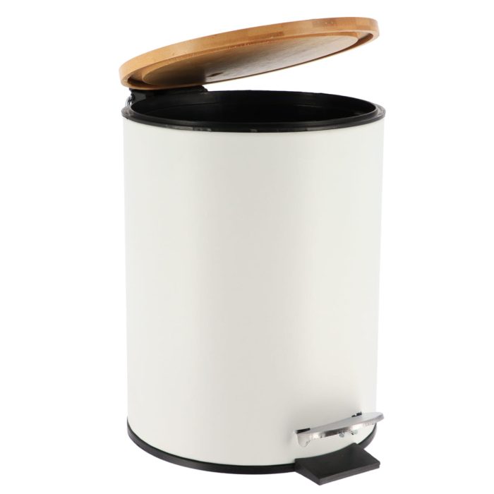 METAL DUSTBIN SOFT CLOSE 2,5L - WHITE / BAMBOO