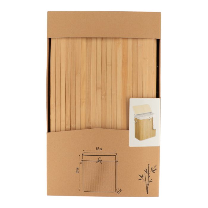 RECTANGULAR FOLDABLE BAMBOO LAUNDRY BASKET WITH 2 COMPARTMENTS - BAMBOO/LINEN FABRIC
